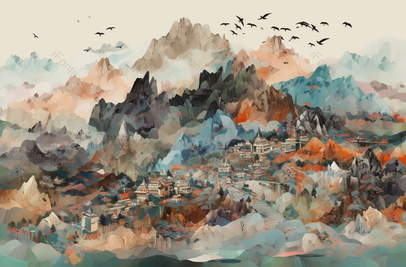 国潮山水画风采背景,插画/手绘图,插画/手绘图库,插画/手绘图下载,插画/手绘